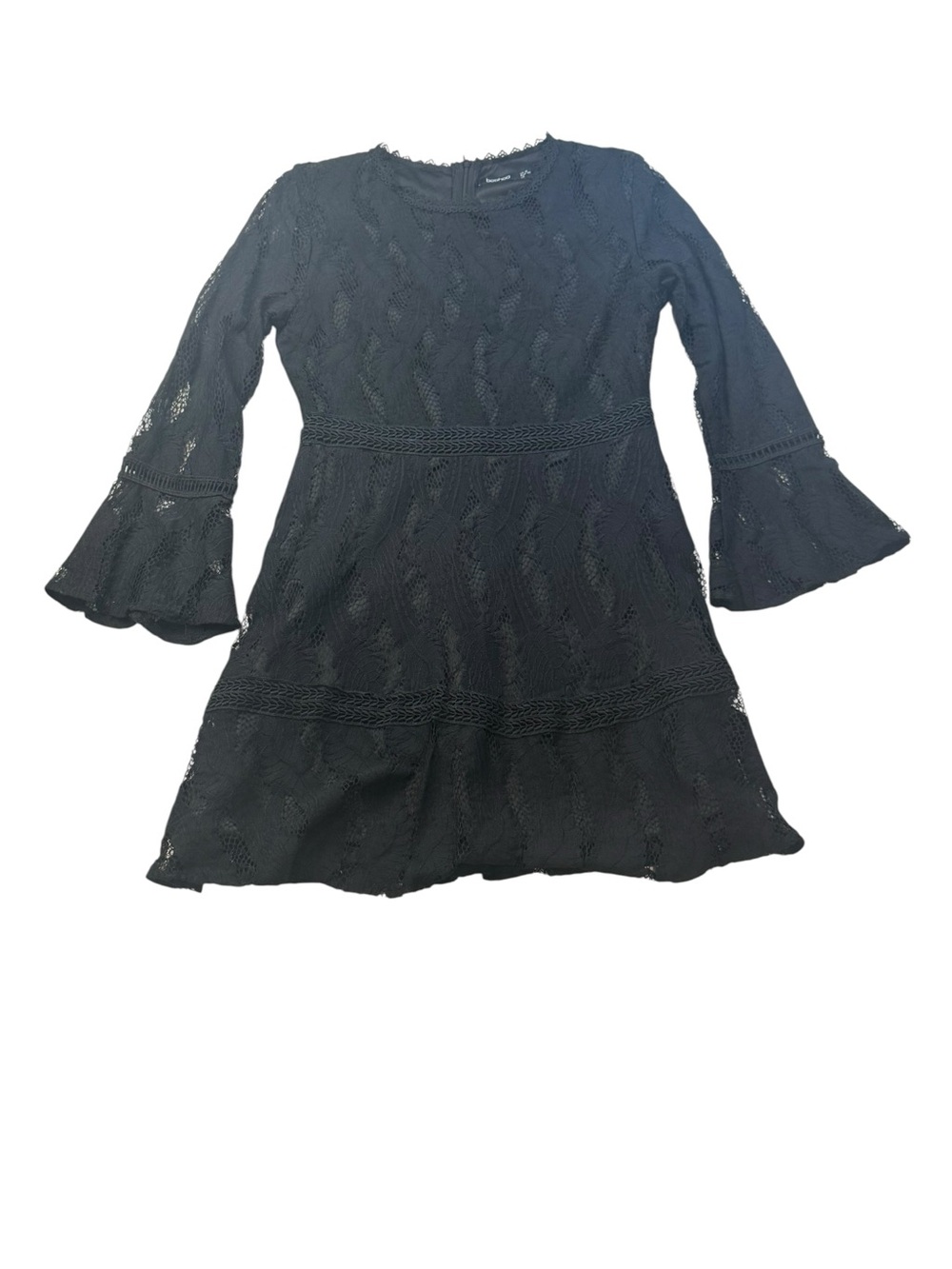 Boohoo Black Lace Long Flared Sleeve A-Line Dress Size 8 Whimsigoth